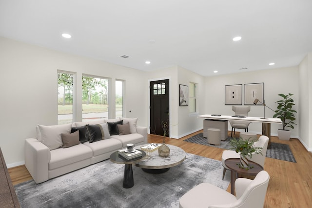 living room with light hardwood / wood-style floors