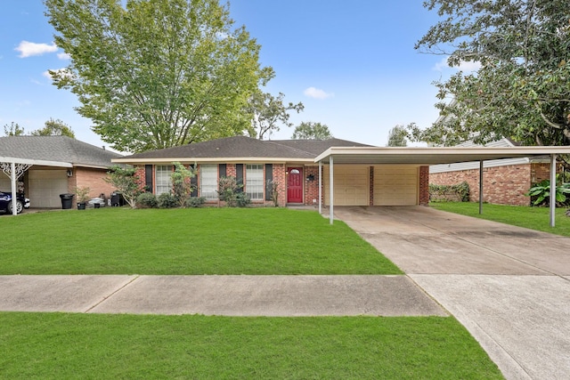 ranch-style home with a front lawn and a carport