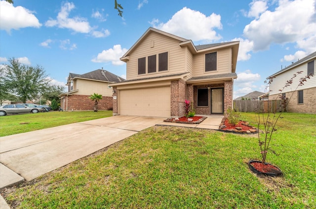 view of front property with a front yard and a garage