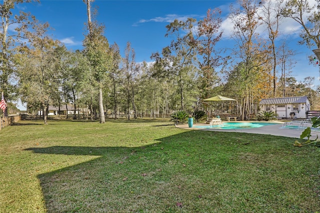 view of yard with a patio area and an outdoor structure