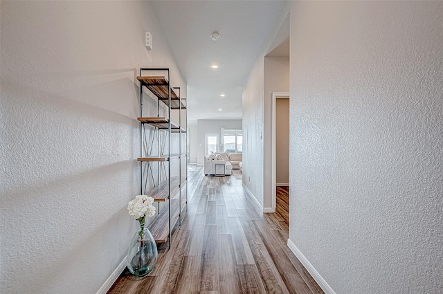 hallway featuring wood-type flooring