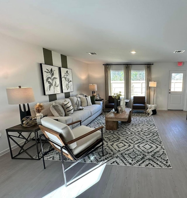 living room with wood-type flooring