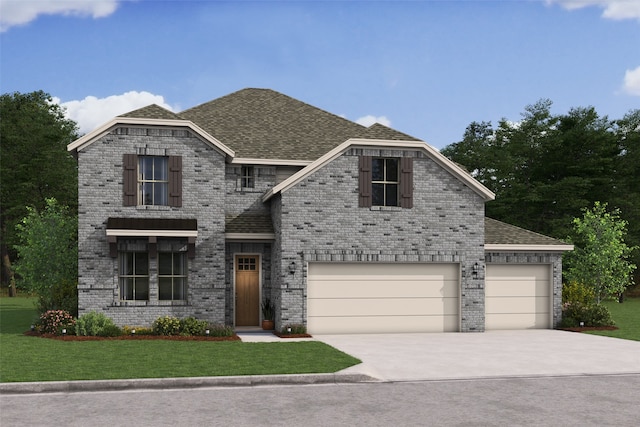 view of front property featuring a garage and a front yard