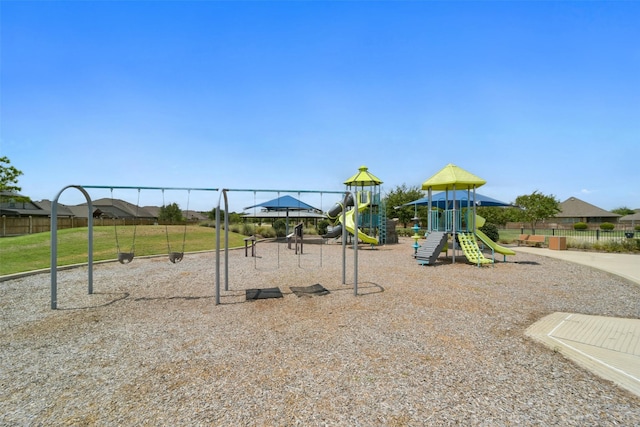 view of jungle gym with a yard