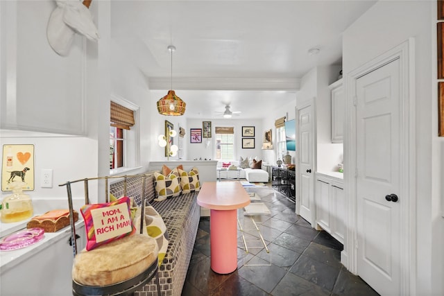 living room featuring ceiling fan