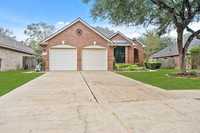 view of front facade with a front lawn and a garage