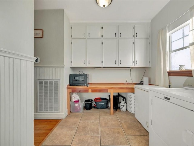 office with light tile patterned flooring and washing machine and clothes dryer