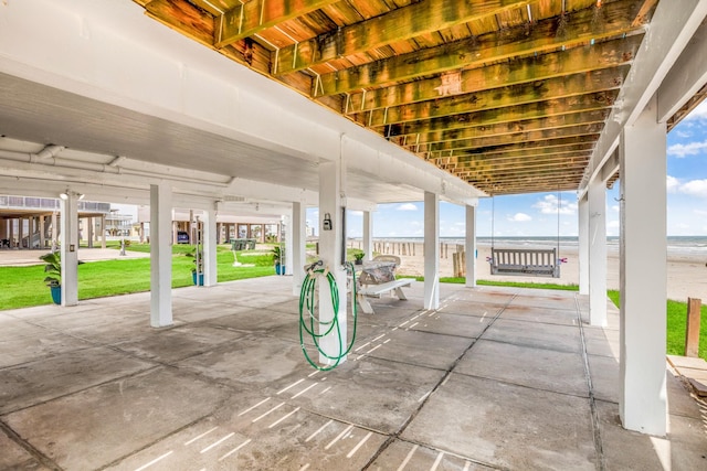 view of patio featuring a water view