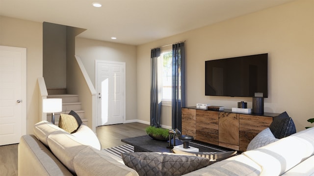 living room with hardwood / wood-style floors