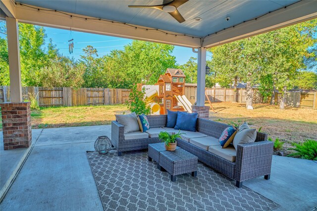 view of patio / terrace featuring outdoor lounge area and a playground