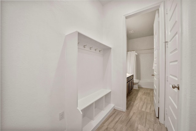 mudroom featuring light hardwood / wood-style floors