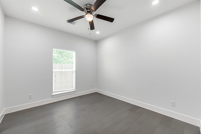 8211 Gladstone St, Houston, TX 77051 - unfurnished room with dark wood-type flooring, recessed lighting, and a ceiling fan