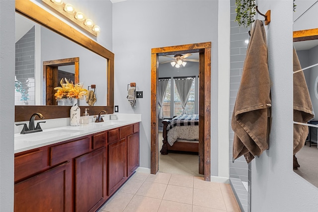 bathroom featuring vanity, tile patterned floors, and ceiling fan