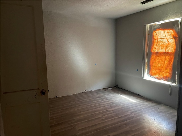 spare room featuring wood-type flooring and a textured ceiling