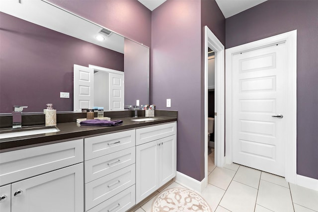 bathroom featuring tile patterned flooring, vanity, and toilet