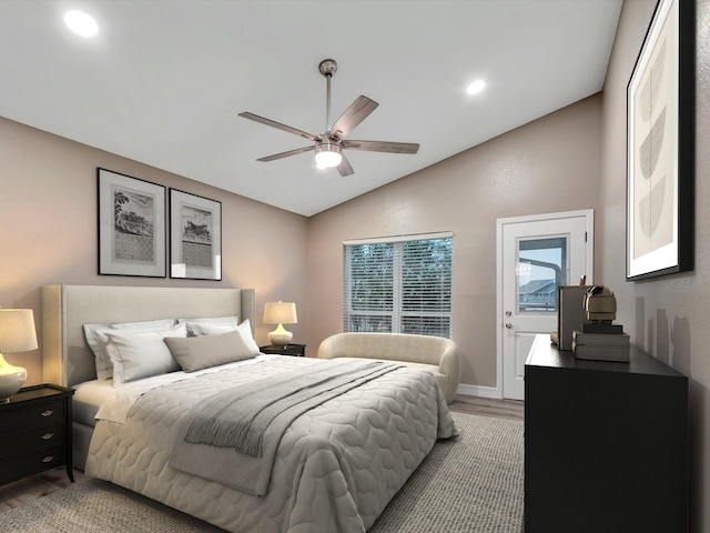 24 N Omega St, La Marque, TX 77568 - bedroom featuring ceiling fan, light hardwood / wood-style floors, and vaulted ceiling