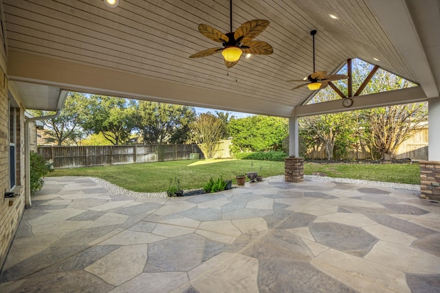 view of patio featuring ceiling fan