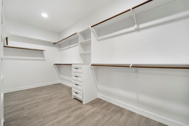 spacious closet featuring light hardwood / wood-style floors