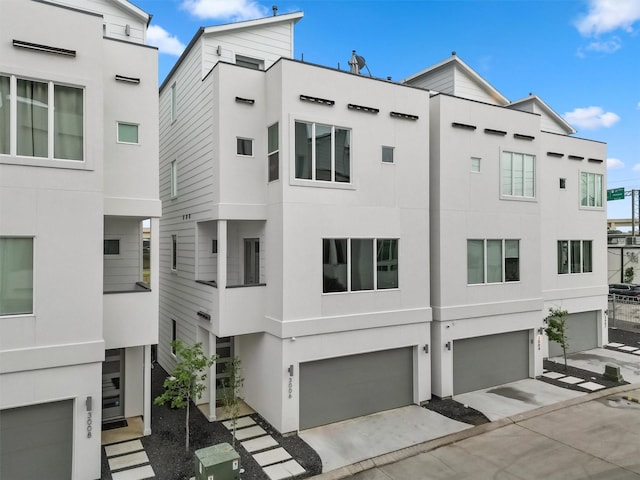 view of building exterior featuring a garage