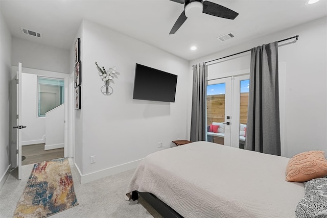 bedroom featuring carpet flooring and ceiling fan