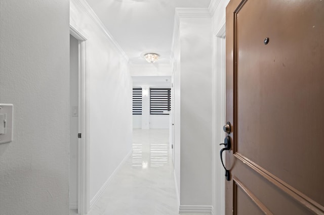 corridor with crown molding