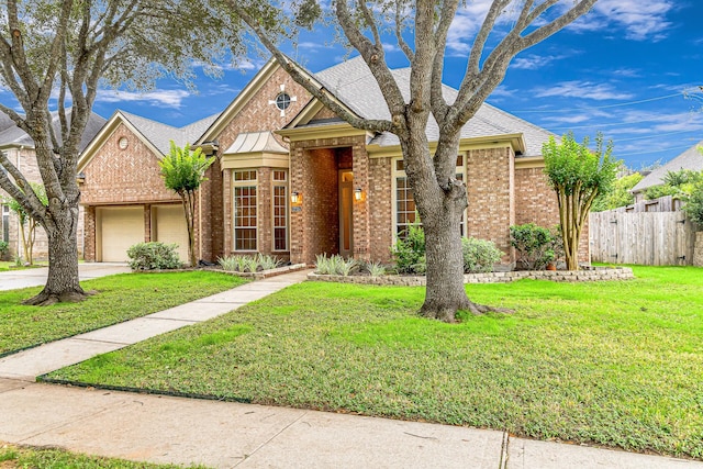 view of front facade featuring a front yard and a garage