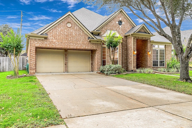 view of front of home featuring a garage and a front lawn