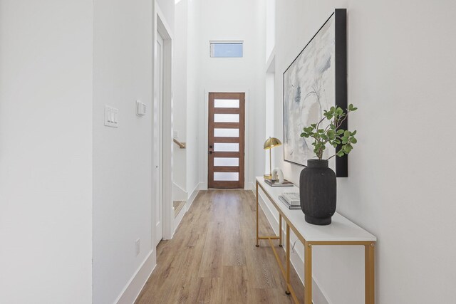 doorway to outside featuring light wood-type flooring