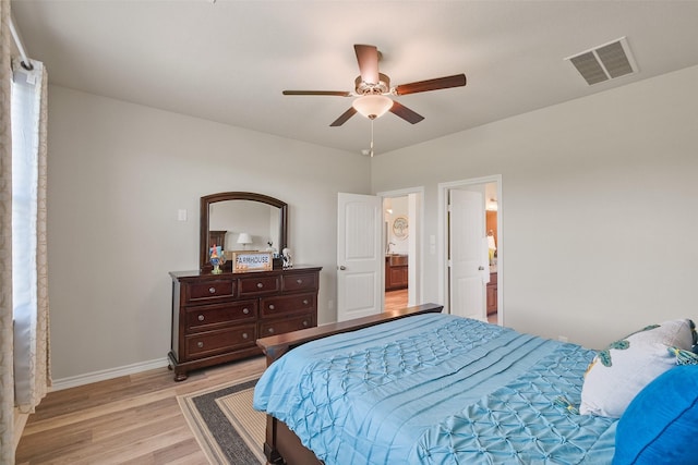 bedroom featuring ceiling fan and light hardwood / wood-style floors