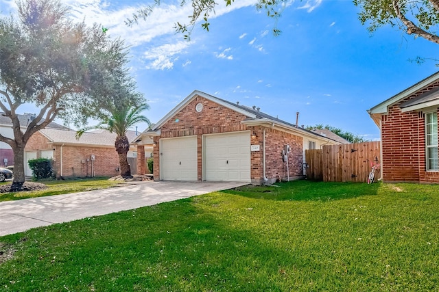 view of front facade with a front yard and a garage