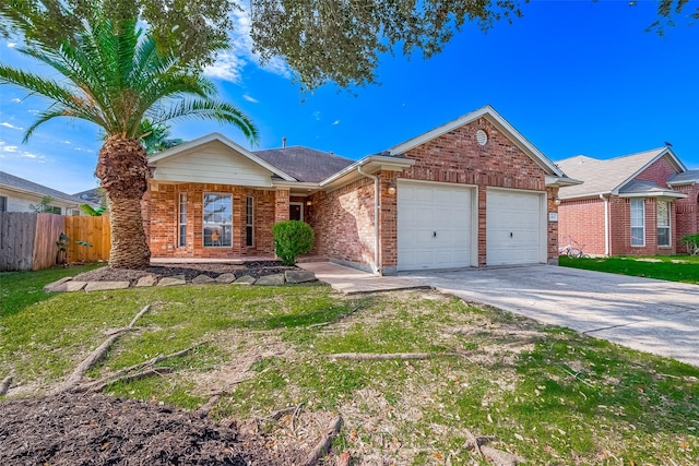 single story home with a garage and a front yard