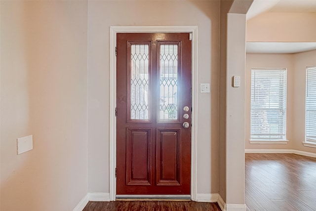 foyer entrance with dark hardwood / wood-style floors