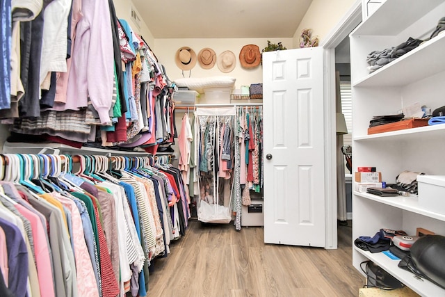 spacious closet with light hardwood / wood-style flooring