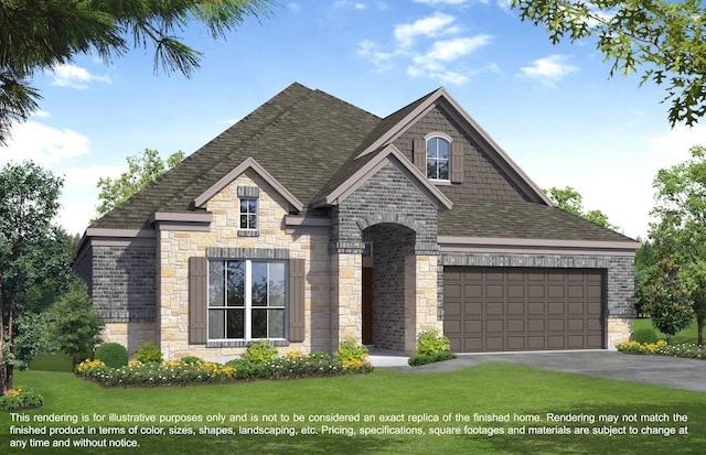 view of front facade with a garage and a front lawn