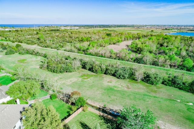 aerial view featuring a rural view and a water view