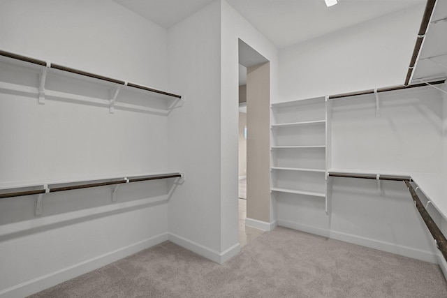 spacious closet with light colored carpet