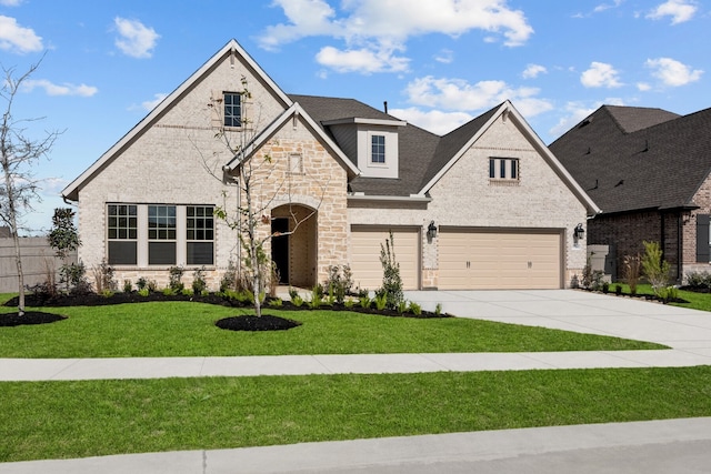 view of front of house with a front lawn and a garage