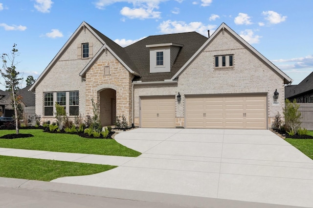 view of front of property featuring a front yard and a garage