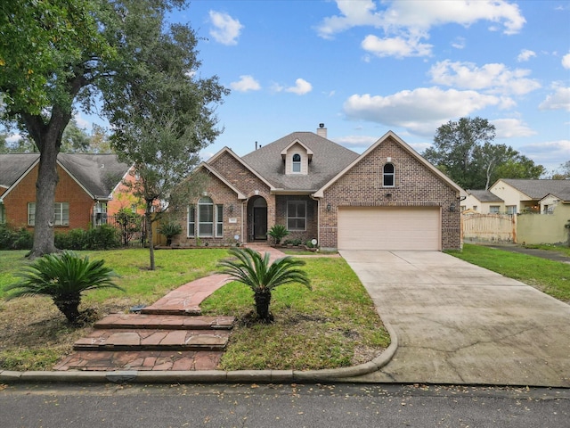 view of front facade with a garage and a front yard