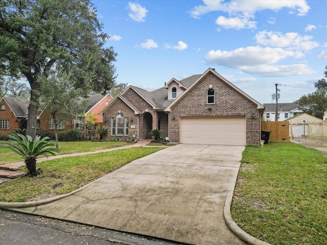 view of front facade with a front yard and a garage