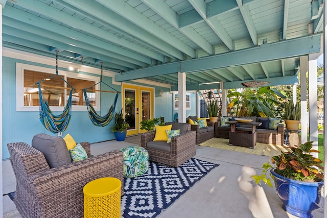 view of patio / terrace featuring french doors and an outdoor hangout area