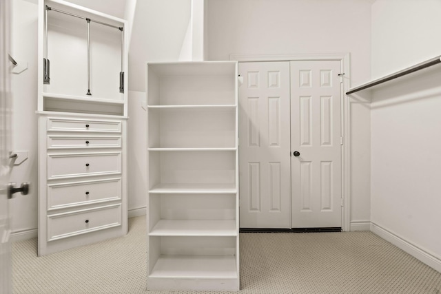 spacious closet with light carpet