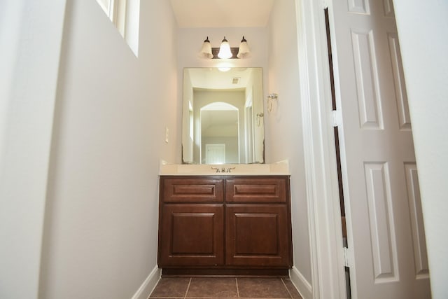 bathroom with tile patterned floors and vanity