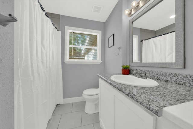 bathroom featuring tile patterned flooring, vanity, and toilet