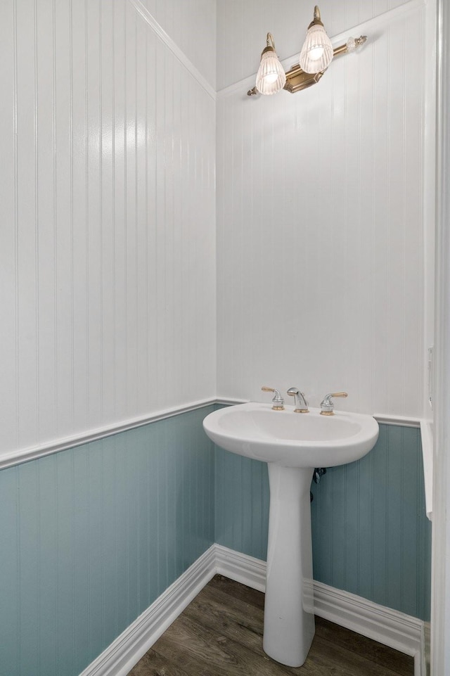 bathroom featuring wood-type flooring and sink