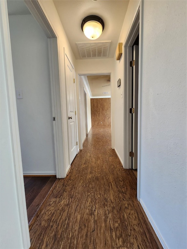 hallway featuring dark wood-type flooring