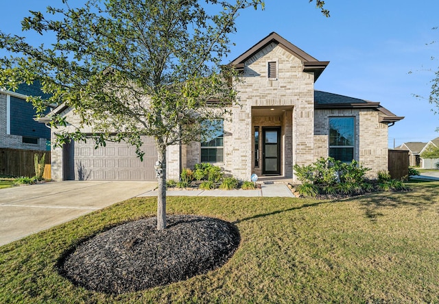 view of front facade with a front yard and a garage