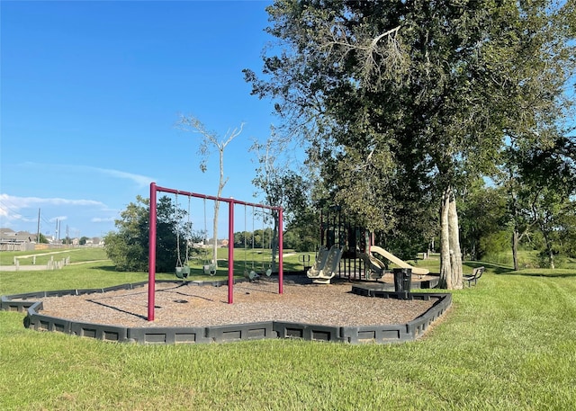 view of jungle gym featuring a yard