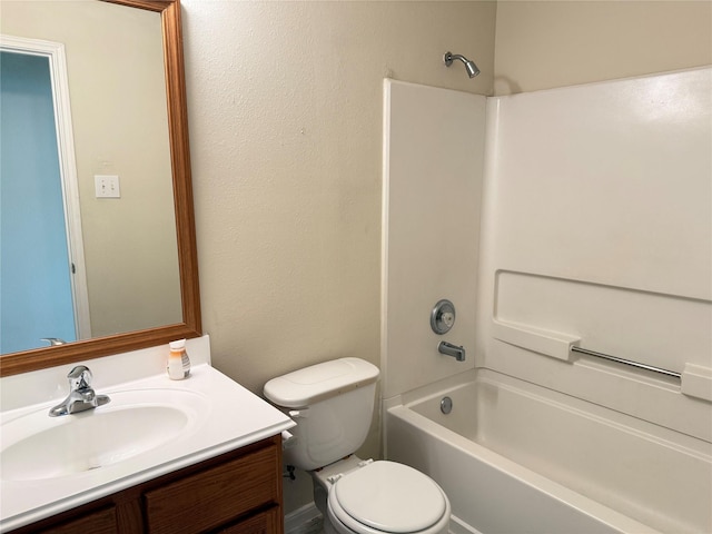 full bathroom featuring vanity, toilet, and washtub / shower combination