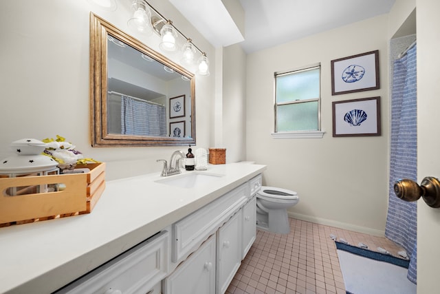 bathroom with tile patterned flooring, vanity, and toilet